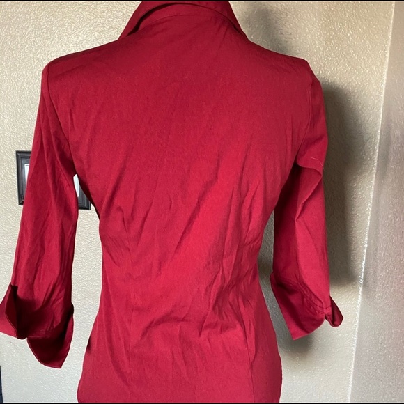 Women's Fred David Tapered Button Down Mid Sleeve Red Blouse Top #W-115 - Picture 3 of 5